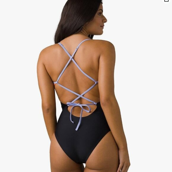 PrAna Lurisia Black Striped Women's One Piece Swimsuit Size XL - Picture 2 of 10